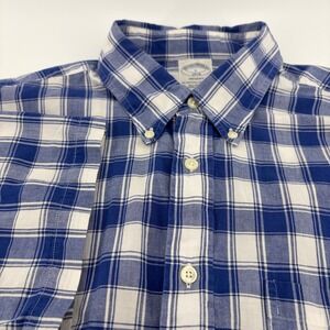 Brooks Brothers Regent Plaid Short Sleeve Shirt Mens Large‎ Blue White